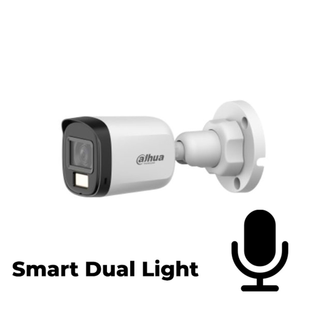 DAHUA HAC-B1A21P-U-IL-A-0360B 2MPİX 25 MT GECE GÖR., SMART DUAL LİGHT, 3,6MM LENS, DAHİLİ MİKROFON, BULLET KAMERA