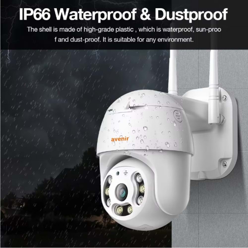 AVENİR AV-M20 3MP CCTV KABLOSUZ İKİ YOLU SES ONVİF DESTEKLİ WATERPROOF PTZ WIFI IP KAMERA