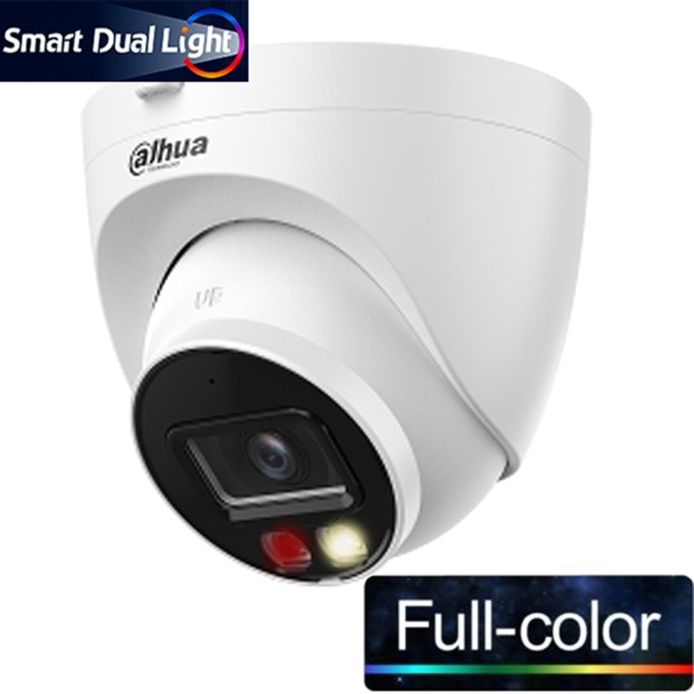 DAHUA IPC-HDW1249T-S-IL, 2MPİX, 2,8MM LENS, SD KART, SMART DUAL LİGHT, H265+, 30MT GECE GÖRÜŞÜ, DAHİLİ MİKROFON, IP67, POE DOME IP KAMERA