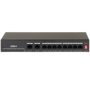 DAHUA PFS3010-8ET-65 8 PORT MEGABİT 8 PORT POE 65W +2 PORT MEGABİT UPLİNK YÖNETİLEMEZ POE SWİTCH
