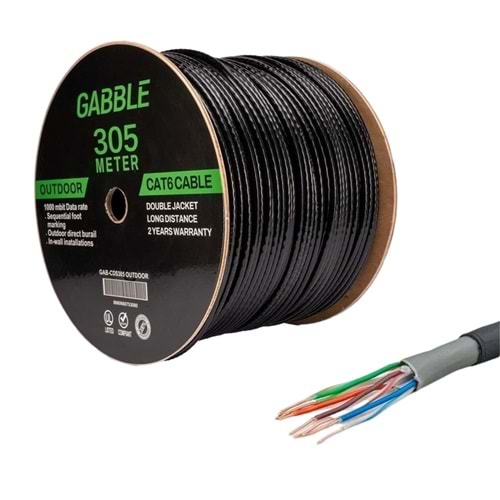 GABBLE 23AWG 0.57MM 305MT UTP DIŞ ORTAM SİYAH CAT6 KABLO