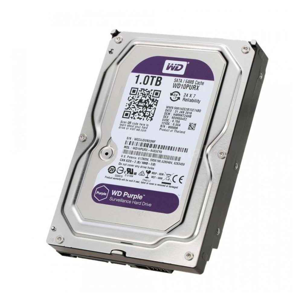 WD PURPLE 1TB 3,5 INC WD10PURX SATA 7/24 GÜVENLİK DİSK ( REFURBISHED )