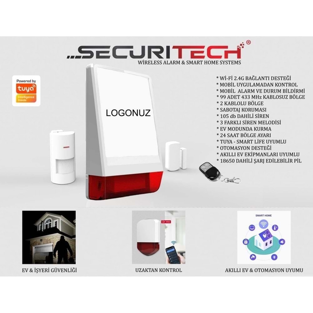 SECURITECH SCT-LB08-WF-TY TUYA SMART KABLOSUZ ALARM SETI