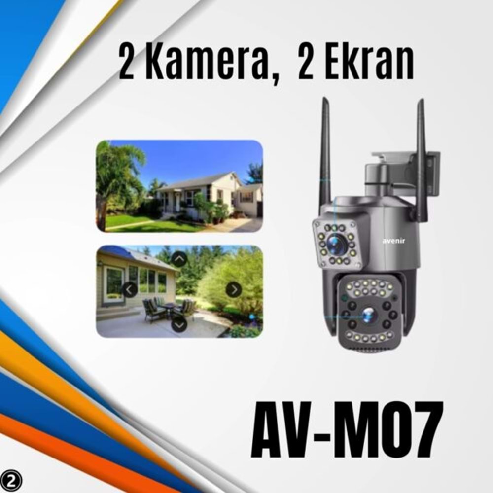 AVENİR AV-M07 4MP (2*2MP) 2 KAMERALI 4G SİM KARTLI IP PTZ KAMERA V380 PRO APP