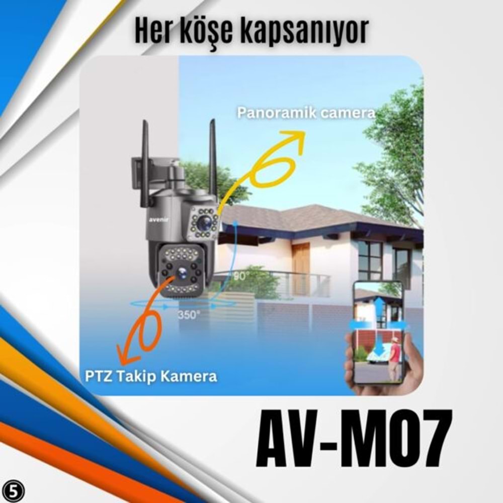 AVENİR AV-M07 4MP (2*2MP) 2 KAMERALI 4G SİM KARTLI IP PTZ KAMERA V380 PRO APP