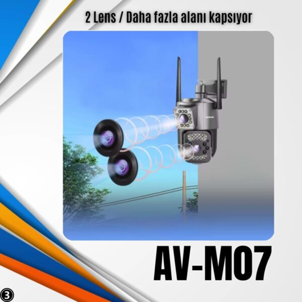 AVENİR AV-M07 4MP (2*2MP) 2 KAMERALI 4G SİM KARTLI IP PTZ KAMERA V380 PRO APP